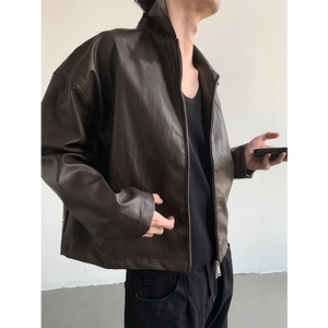 痞帅Pu皮衣小众双拉链垫肩皮夹克男机车服秋冬高街外套 PW643图片
