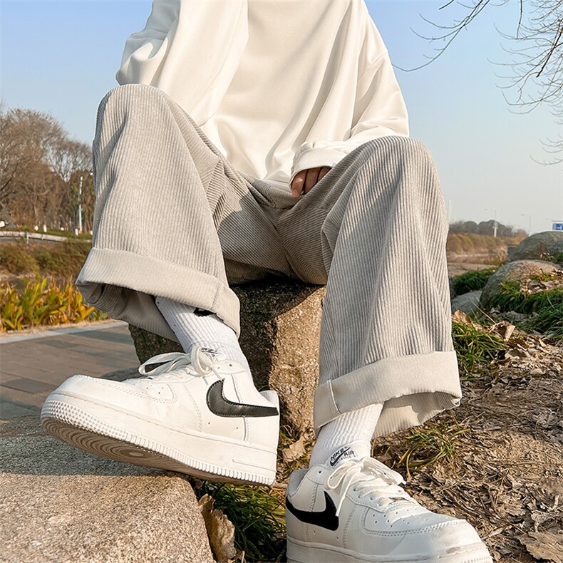 现货2022港风宽松灯芯绒直筒休闲裤抽绳运动裤DM92-P40，女装休闲裤，电商D321-1