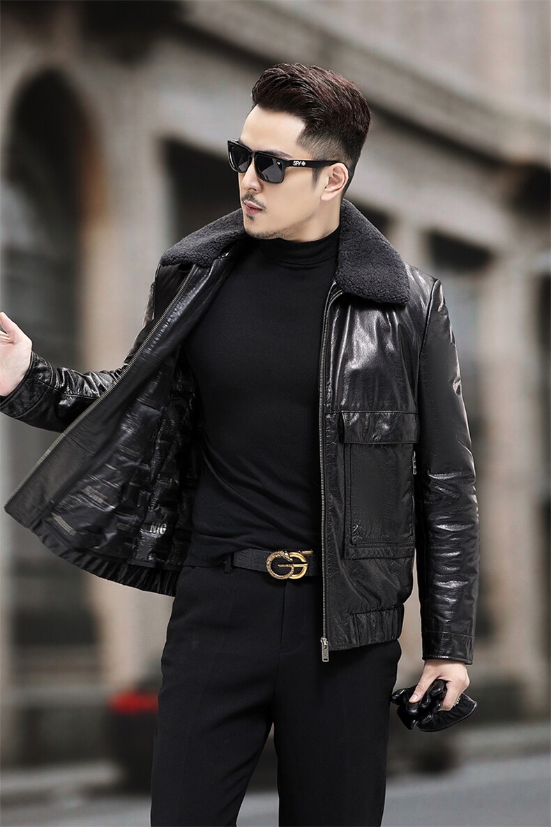 SF8813-1冬季新款男士羽绒服可脱卸内胆牛皮外套P730,男装皮衣,电商B360