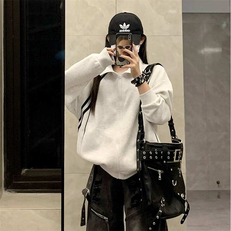 抖音得物高品质二开25秋冬美式重磅结构织带撞色立领卫衣外套W70,男装卫衣,电商A486