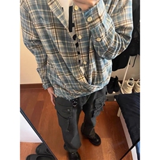 vintage美式复古格纹衬衫男秋季cleanfit长袖格子衬衣高级感外套，男装衬衫，星座1007（原301D）