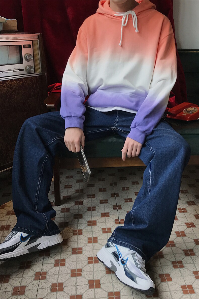 港风情侣渐变扎染全棉高品质套头卫衣703-W178超美的颜色,男装卫衣,星座703