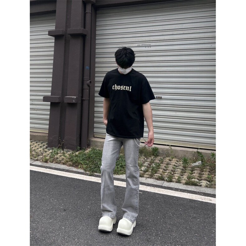 cleanfit夏季弹力牛仔裤男美式高街vibe裤灰色水洗做旧牛仔裤,男装牛仔裤,星座310A-4