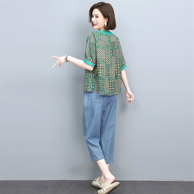 女士棉麻套装2025夏季新款中妈妈时尚休闲夏装显瘦亚麻t恤两件套,女装套装/套裙,依恋蒂丝