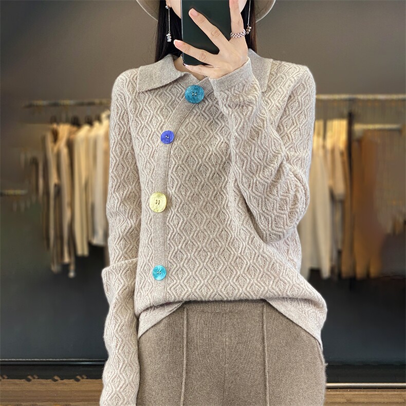 纯色长袖时尚外穿显瘦纯色羊毛衫2024年秋季,女装羊毛衫,犀桦羊绒