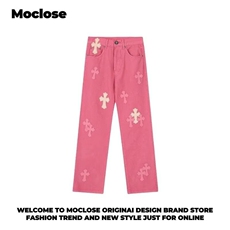 重工拼皮十字架牛仔裤女设计感小众多巴胺直筒长裤子AM933P62，男装皮裤，星座1013-5