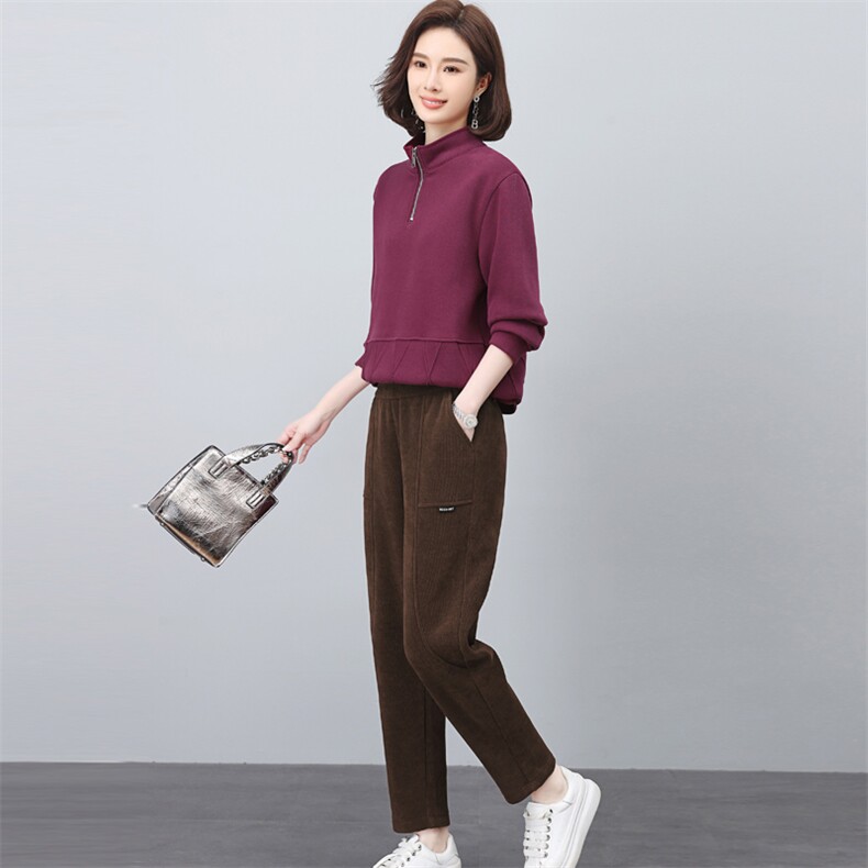 长期大货2024年新款冬季时尚加绒加厚卫衣休闲裤两件套中老年妈女,女装套装/套裙,璐依舞