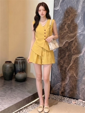 时尚气质减龄套装女夏季新款不规则无袖马甲上衣阔腿短裤两件套潮，女装套装/套裙，江南