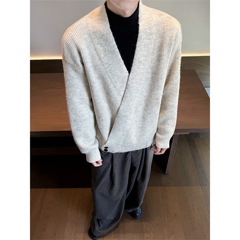 道院V领宽松针织衫老钱风设计感毛衣外套男女 5Q3066-TP65控118图片