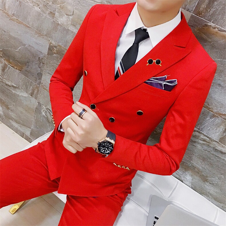 秋冬双排扣糖果色眼睛款西服套男三件套小西装外套A470-TZ79图片
