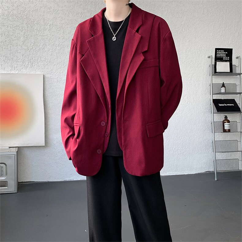 潮流休闲西装外套高级痞帅宽松韩版自带垫肩双层假两件西装P95,男装西服套装,电商B319