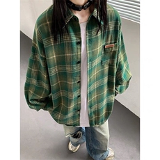 新款美式复古格子长袖衬衫街头衬衣情侣外套潮CSA12-P37，男装衬衫，星座208-5