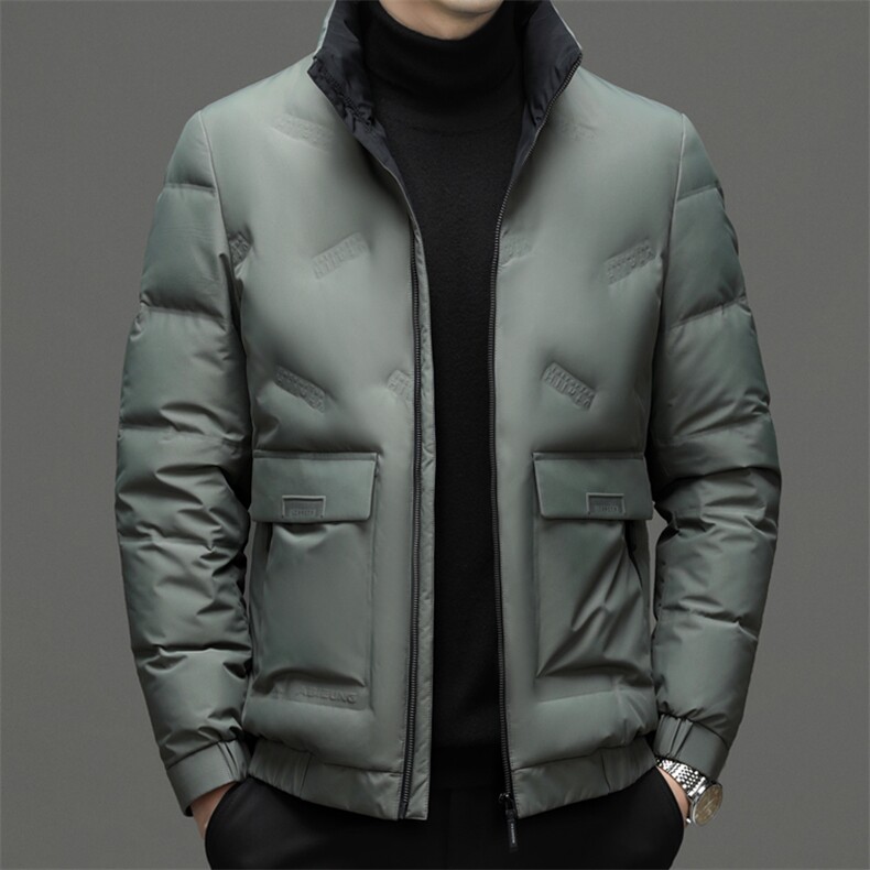 商务休闲羽绒服男冬季新款中年男士保暖加厚无帽立领外套男装图片