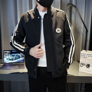 棒球领外套男秋季休闲条纹夹克潮牌痞帅气拼接上衣飞行服JK08-P98图片