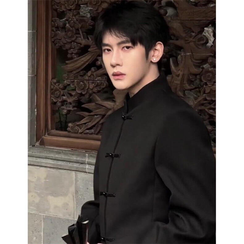 W9259-P58网图现货春季新款新中式垫肩西服外套中山风立领西装,男装西服,星座1608-2