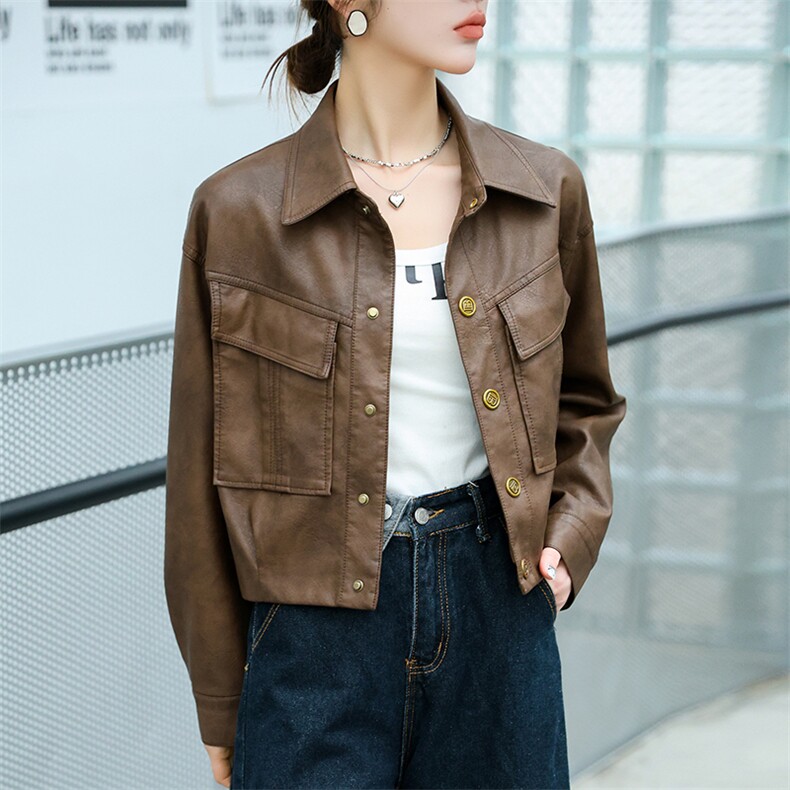 2024春装新款设计感时尚短款皮衣外套,女装皮衣,美拉德工厂直营店