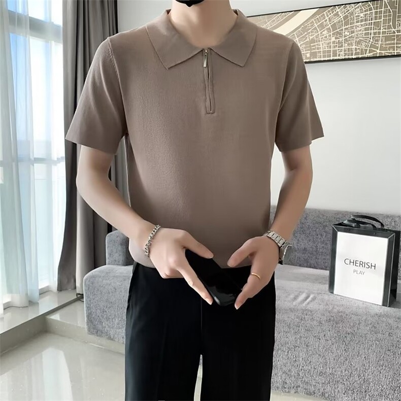 男纯色短袖时尚2023POLO衫百搭半拉链气质夏季新款标准潮 S317图片