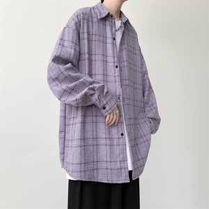 男生长袖衬衫宽松格子衬衣KD622-P30图片