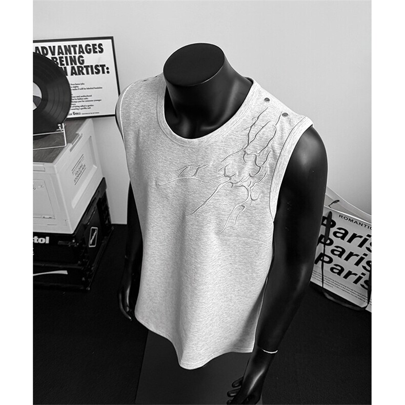 夏季新款港风美式刺绣休闲圆领无袖背心T恤潮XZ213-BX09-P30控58，男装背心/马甲，星座213