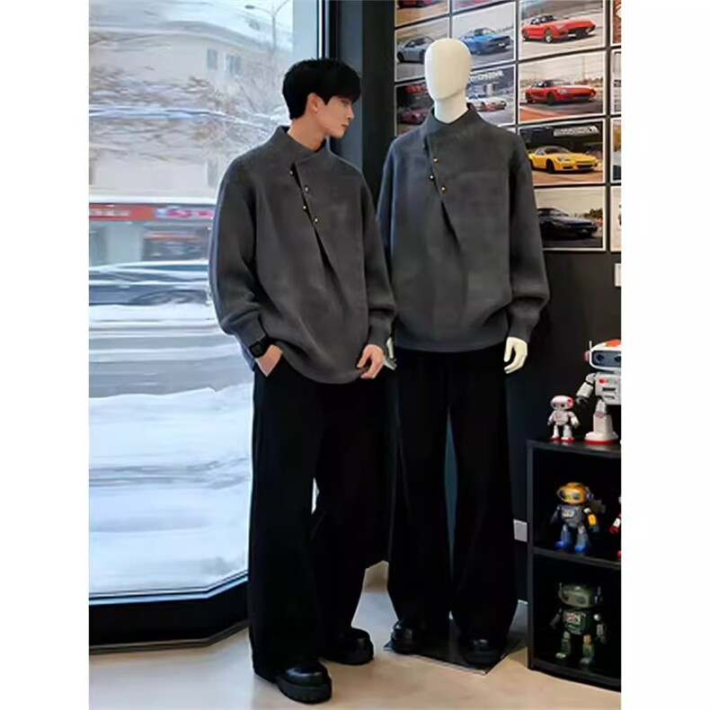 潮牌半高领毛衣男秋冬宽松日系慵懒风情侣百搭针织衫WL8588-P50,男装针织衫/毛衣,星座1008