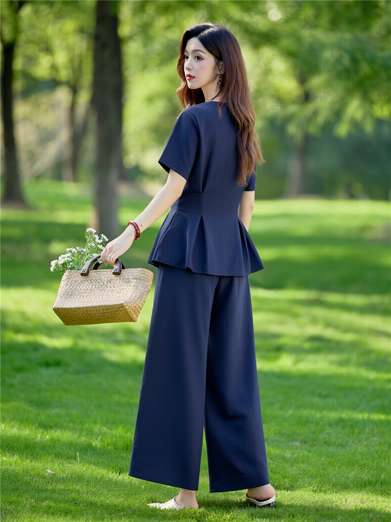棉麻休闲套装女2026夏装新款时尚洋气收腰显瘦阔腿裙裤两件套,女装套装/套裙,水衣源
