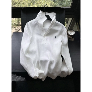 订单已下~小马标刺绣亚麻翻领衬衫凉感棉麻V领老钱风上衣C025-P50图片
