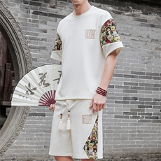 刺绣风T恤套装男薄款短裤休闲运动套装夏季A266-TZ8858-P50，男装T恤，电商A266