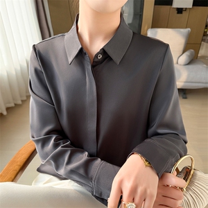 衬衫女Polo长袖春夏新款暗门襟设计感小众气质职业白衬衣图片