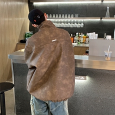 港风美式复古做旧面料双拉链大口袋PU皮衣夹克男JK77777P95控128，男装夹克，星座226-1