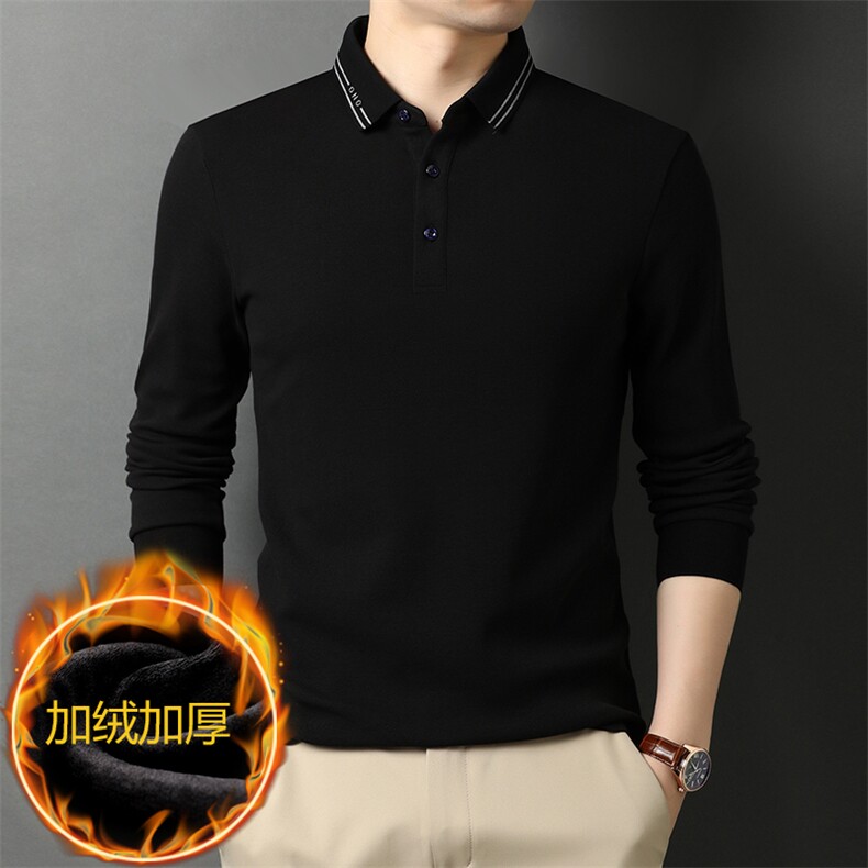 D55155绒钱塘2020-2冬季厚款加绒中年男士商务休闲翻领T恤P75,男装T恤,钱塘207-2
