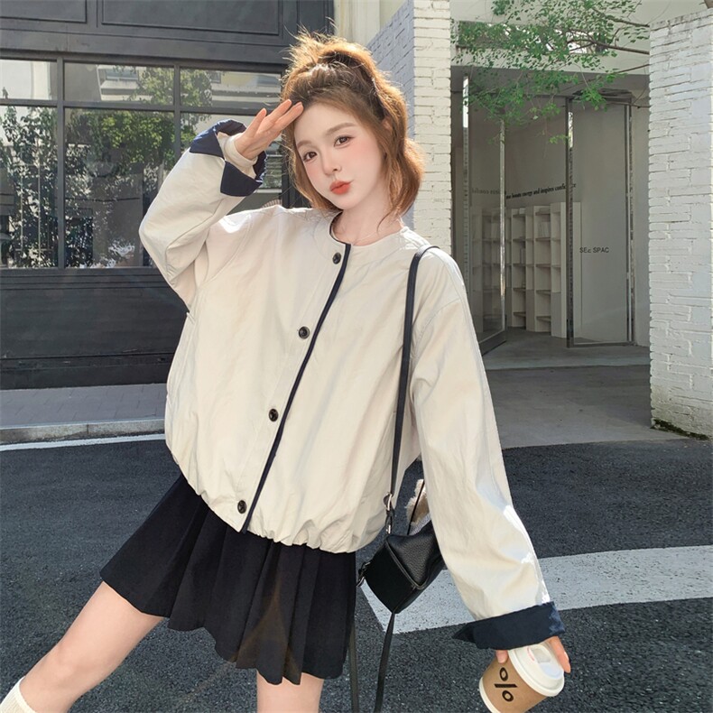 设计感撞色包边休闲短外套女2025秋季新款韩版小个子显瘦百搭夹克,女装短外套,2C275