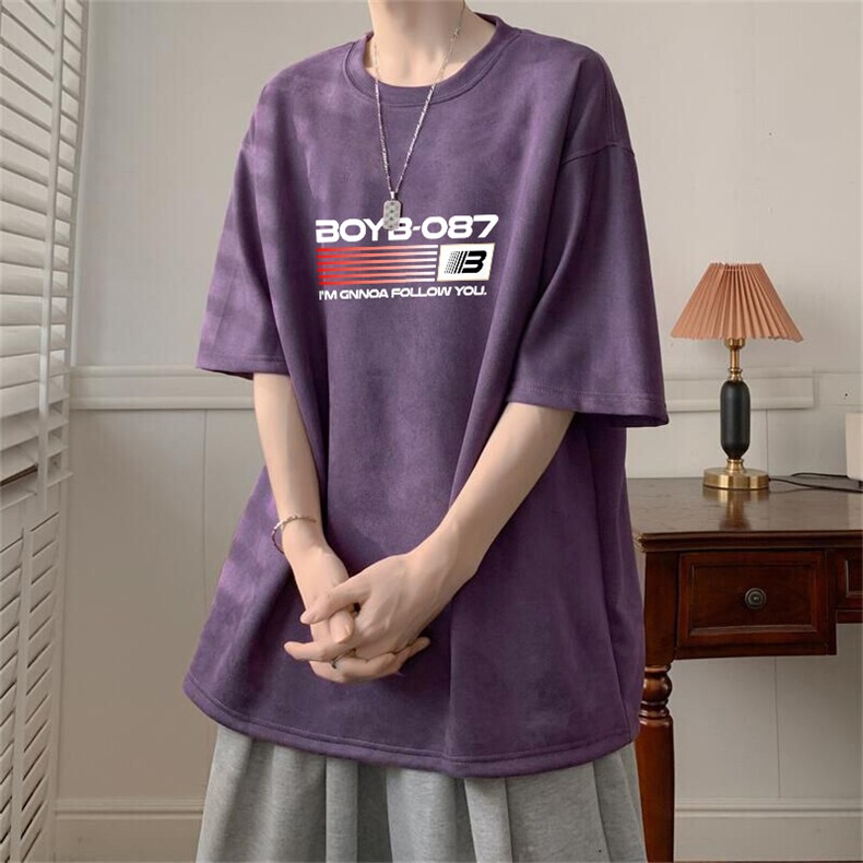 可设48小时发货支持抖音得物来样二开240克重磅美式麂皮绒短袖t恤，男装T恤，电商A486