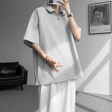 8XL-M半拉链t恤短袖POLO衫男款夏季美式翻领宽松大码半袖DT008P45，男装T恤，电商B312