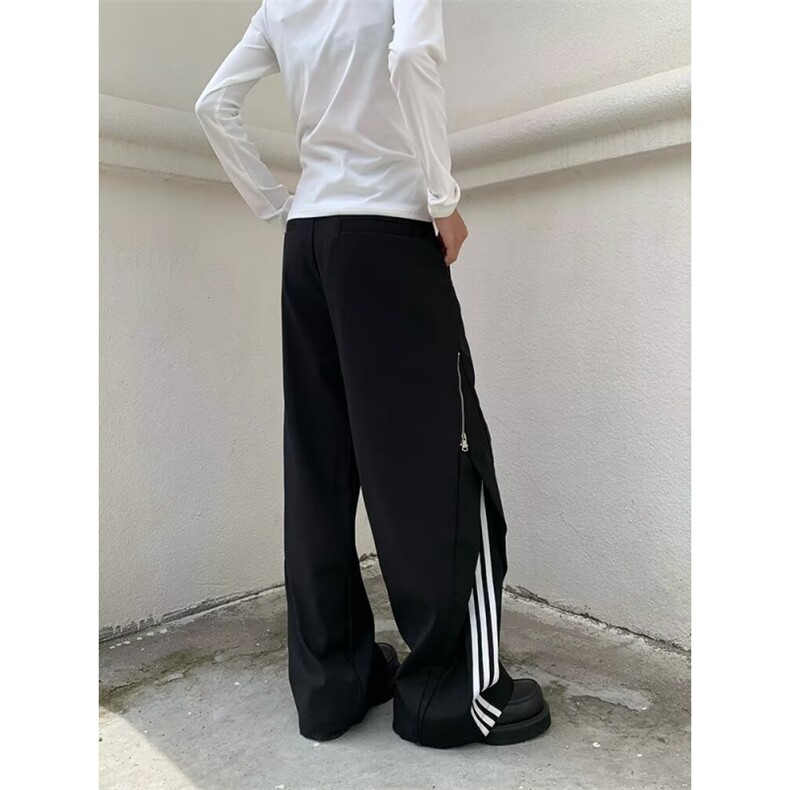 美式设计感条纹拼接休闲西裤男女2026新款高街宽松百搭裤子X191,男装西裤,星座601-1