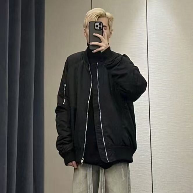 春秋新款纯色立领工装棒球服外套男女复古高街飞行员运动夹克上衣,男装夹克,星座1210-1
