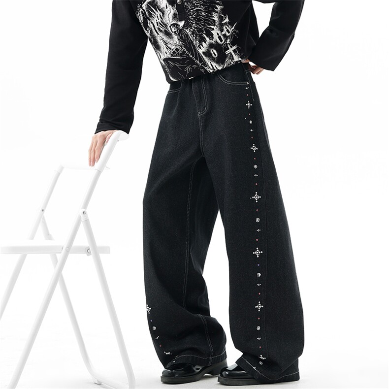 【现货】XZ1218BKN021特价P54美式复古钉珠设计感直筒牛仔裤，男装牛仔裤，星座1218（原611-3）