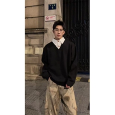 现货~高智感V领假两件polo氛围感高级老钱针织毛衣MY2576批68，男装针织衫/毛衣，星座1411A-6