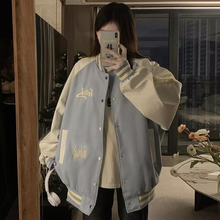 美式撞色三条杠男女棒球服春秋休闲百搭潮牌夹克情侣外套ins,男装夹克,星座506A