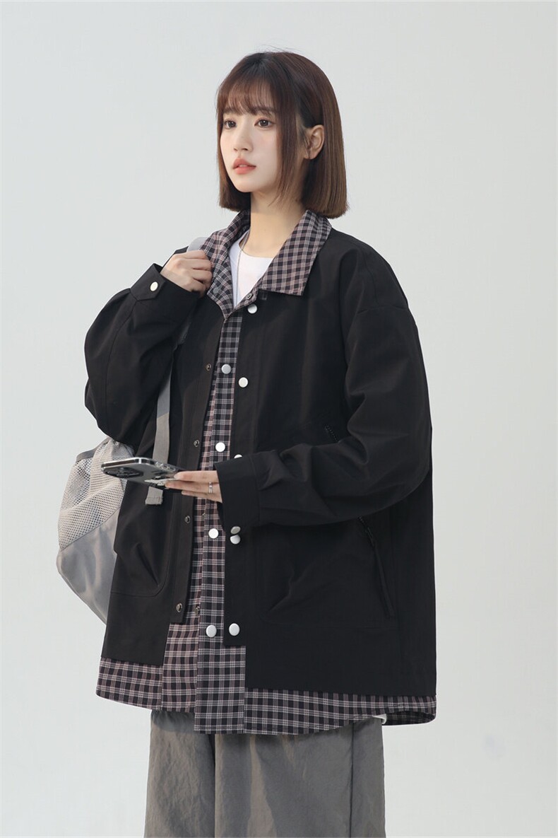 女模-2025春季休闲痞帅工装假两件翻领夹克潮流外套-JK2582P78,男装夹克,星座301B-2（原A443-1）