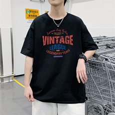 2024新款休闲时尚青少年落肩袖男女同款纯棉圆领T恤A409-1，男装T恤，电商A409-1