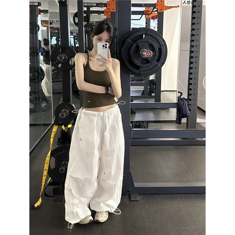 草莓熊classmate美式廓形降落伞工装裤抽绳宽松皱褶口袋休闲裤,男装工装外套,星座1210-1