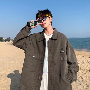 潮流文艺翻领青春流行纯色潮长袖单排扣夹克J2177P68图片