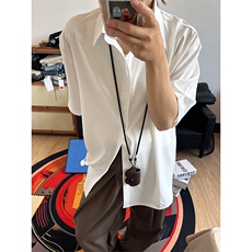 薄款冰丝短袖衬衫男简约纯色垂感休闲痞帅衬衣CS288-P20，男装T恤，星座301C-5