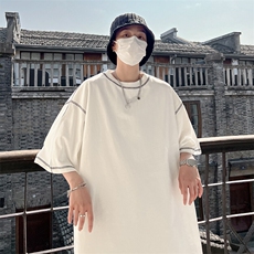 260G撞色踩线纯色T恤短袖五分半袖打底衫XT08-P35控48，男装T恤，星座216(原A116)