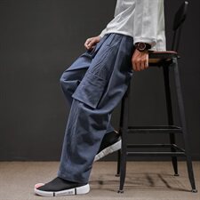 DK89*2021春秋中国风休闲裤国潮棉麻长裤大码飘带裤黑色*P75，男装休闲裤，星座1516（原B303）