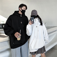 情侣秋冬美式复古假两件加绒加厚连帽卫衣半拉链外套D318-1P78，女装短外套，电商A335-1（原A458）