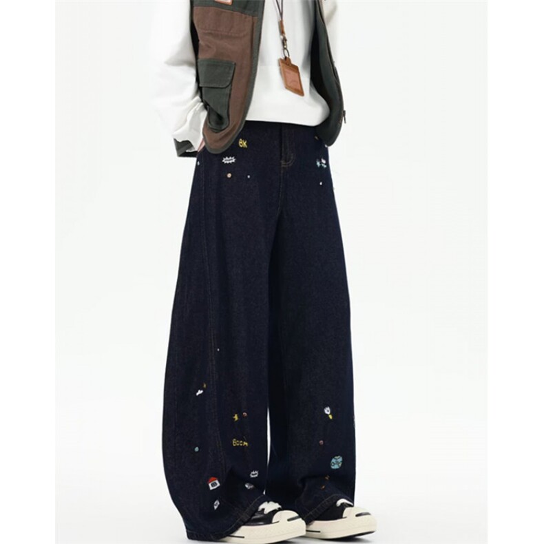 WE1691-P59青少年设计感阔腿牛仔裤男女高街弯刀裤,男装牛仔裤,电商B323A