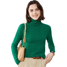 优雅女士秋冬羊绒高领复古波浪纹针织衫，女装羊绒衫，恒爱羊绒