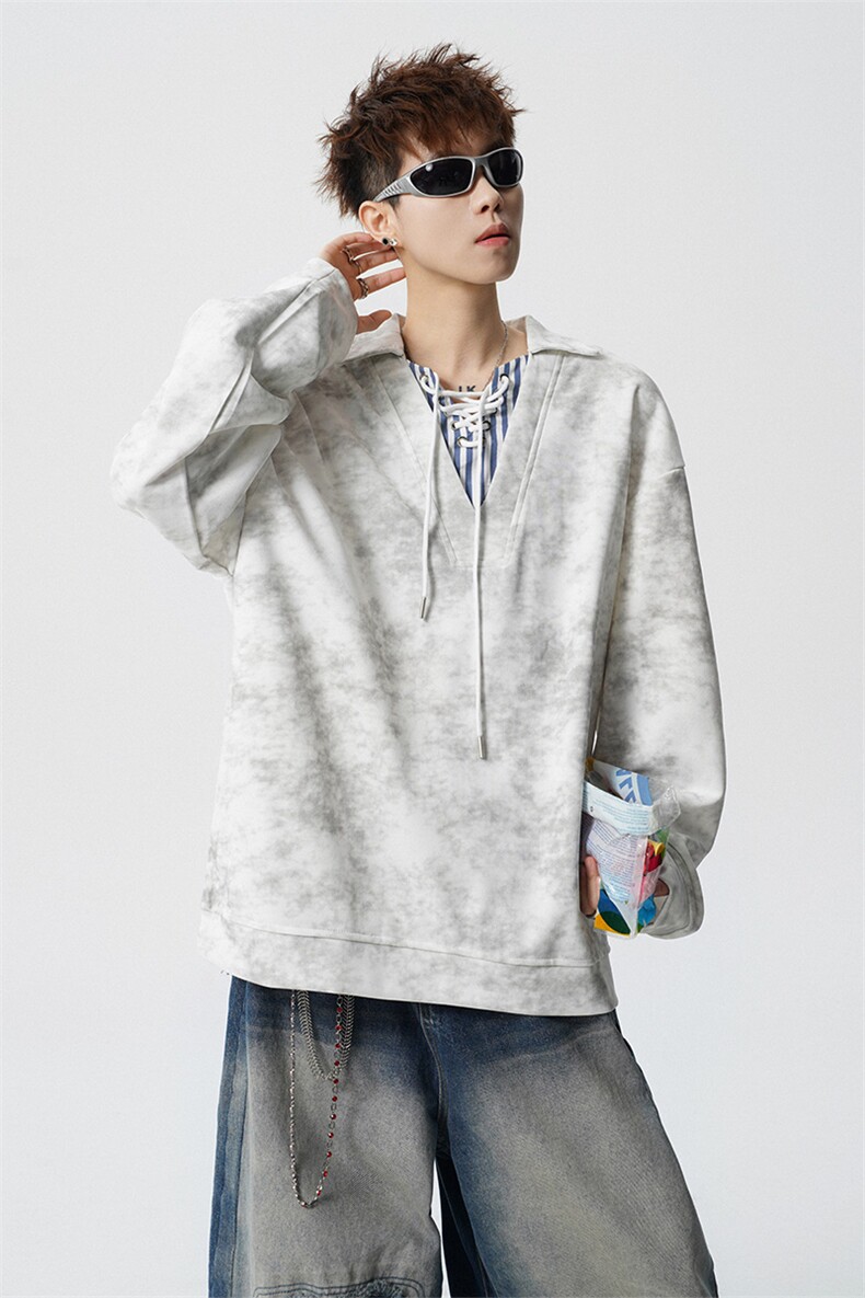 WY10151-特P48控88小众扎染撞色拼接条纹假两件大码男宽松卫衣,男装卫衣,电商A059