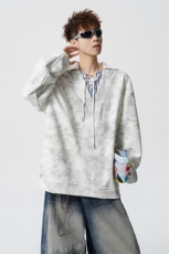 WY10151-特P48控88小众扎染撞色拼接条纹假两件大码男宽松卫衣，男装卫衣，电商A059